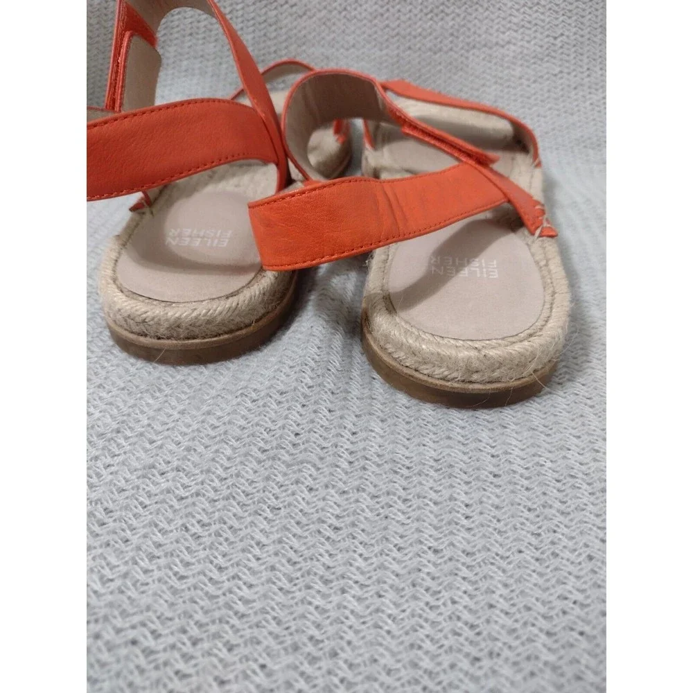 Eileen Fisher Orange Leather Espadrille Slingback Sandals